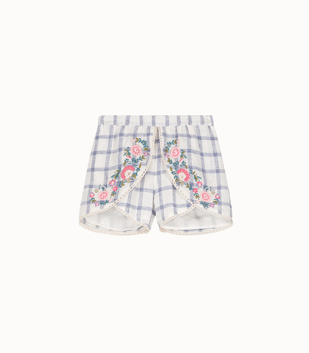 LOUISE MISHA: CHECK PRINT LINEN SHORTS WITH EMBROIDERY | Playground Shop