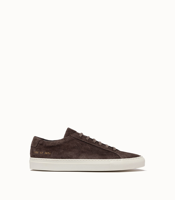 COMMON PROJECTS: ACHILLES WAXED SUEDE SNEAKERS COLOR BROWN